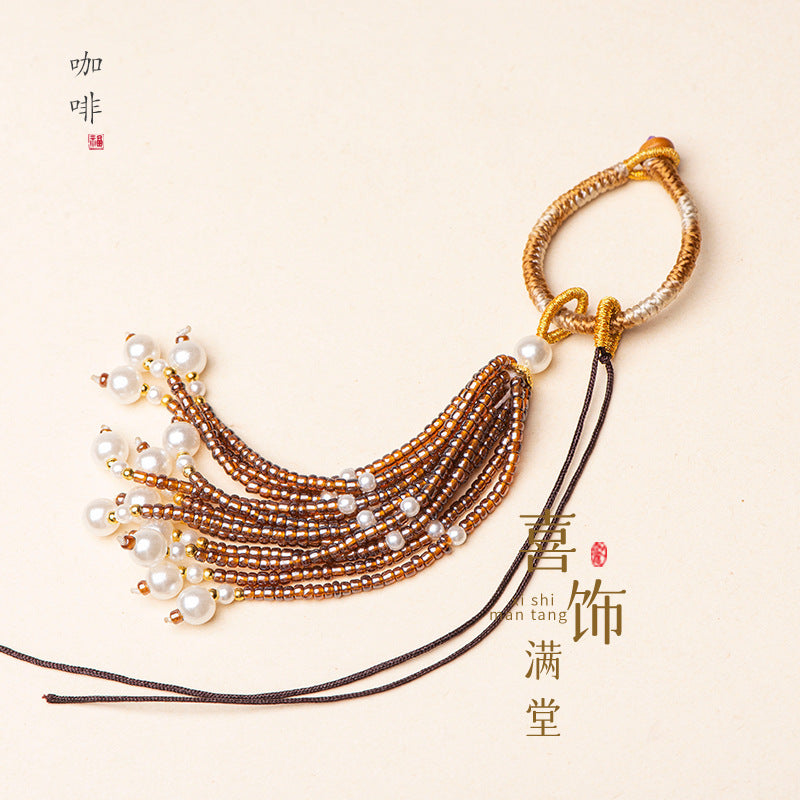 Knotted Bead-Tassel Bag Charm - Brown