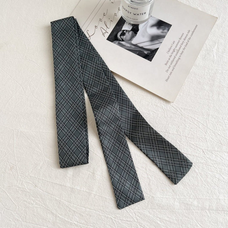 Check Ribbon Scarf - Grey Check