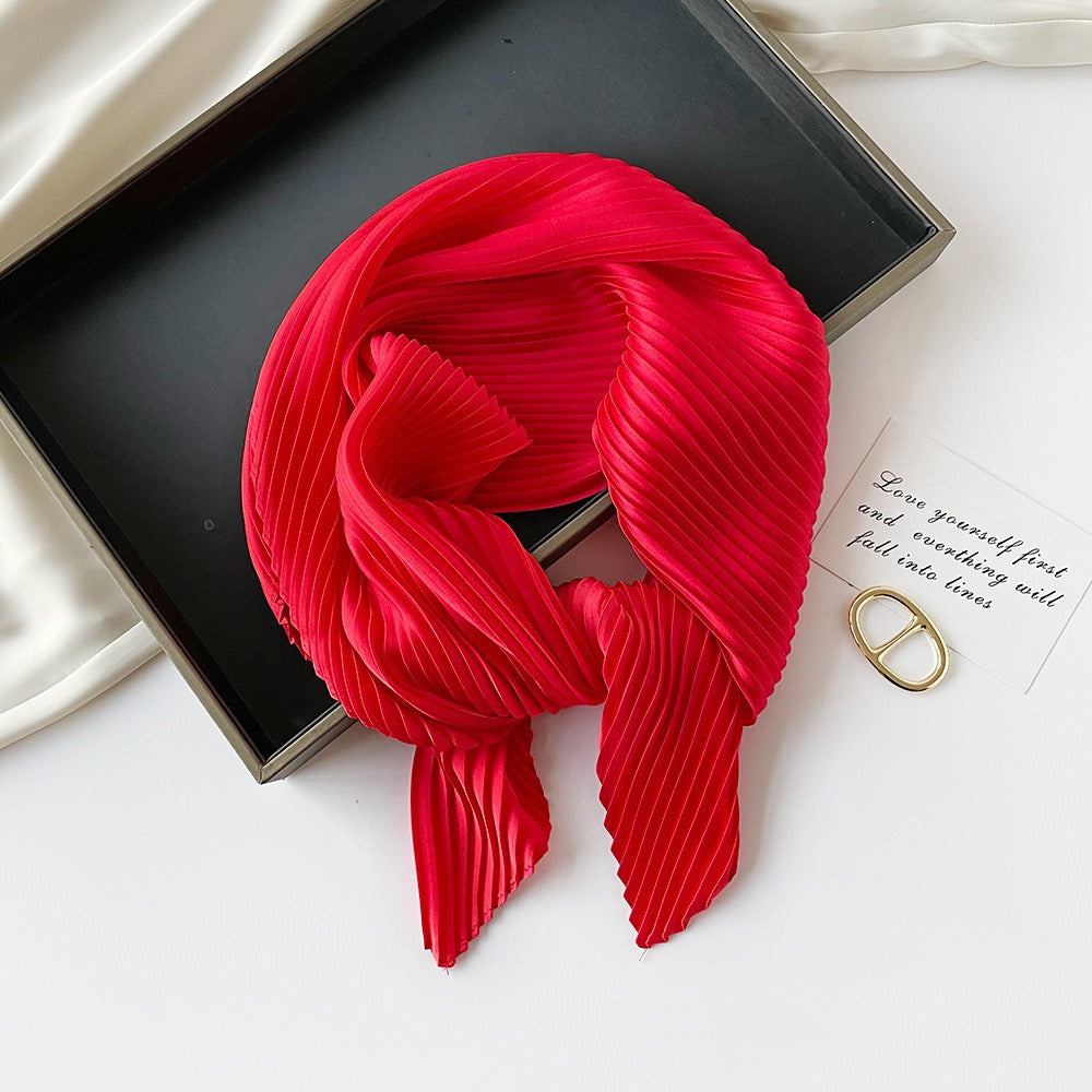Pleated Square Scarf 70 - Red