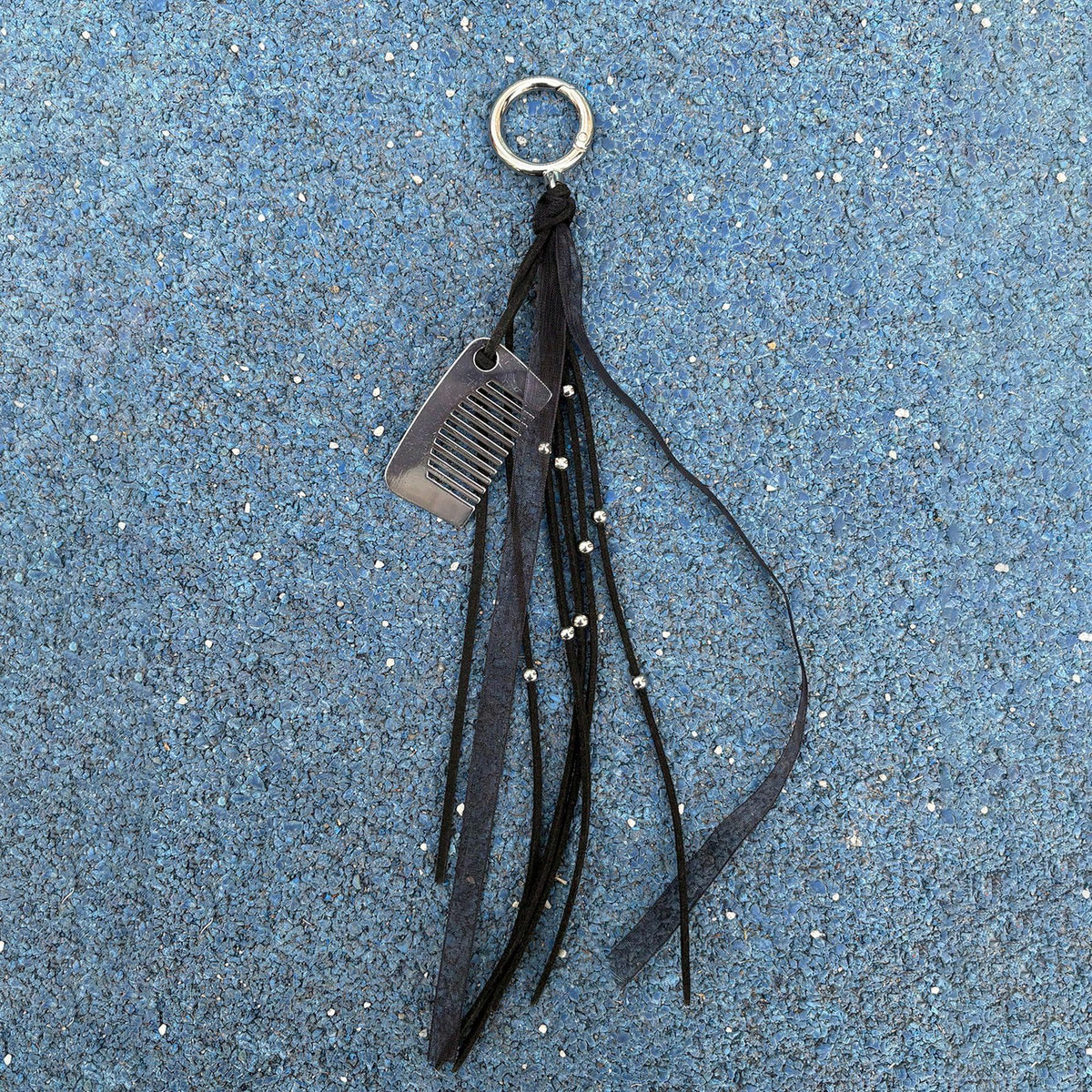 Long Fringe and Comb Bag Charm - Black