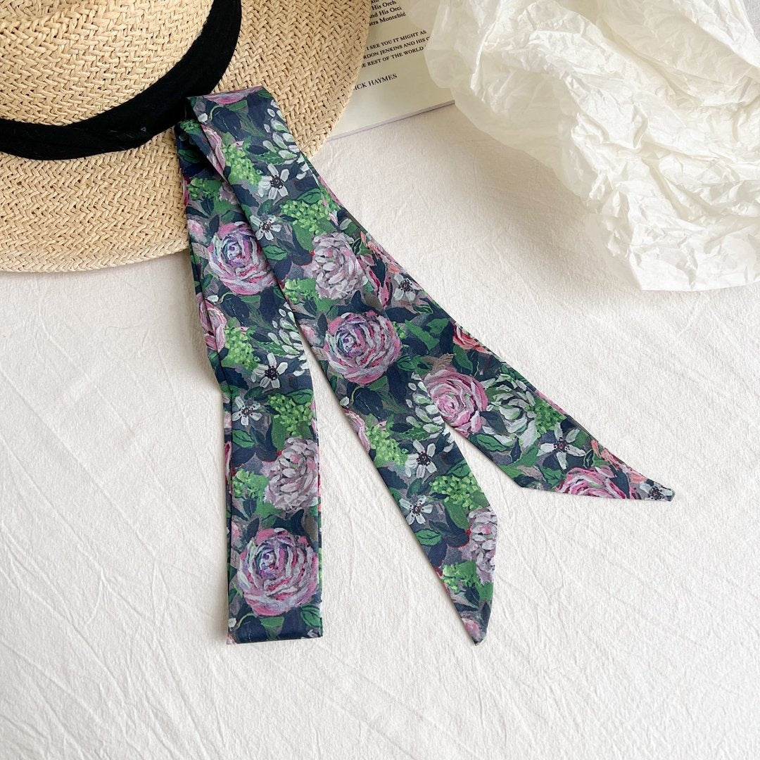 Botanical Ribbon Scarf - Green and Purple Floral