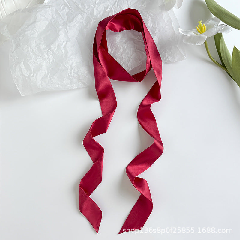 Long Colour Ribbon Scarf - Burgundy