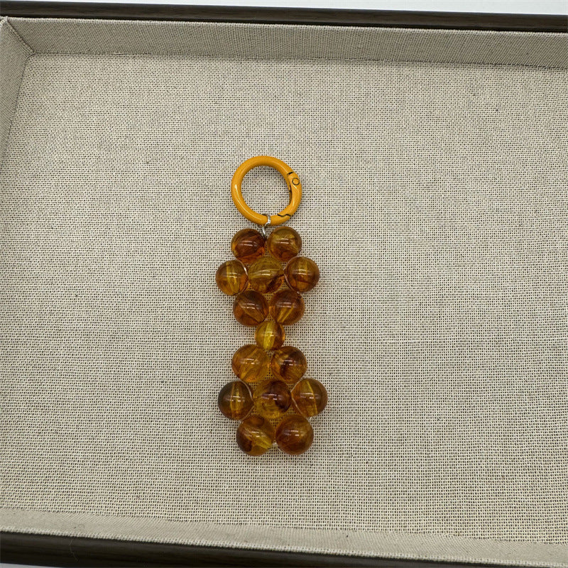 Beaded Daisy Loop Bag Charm - Amber