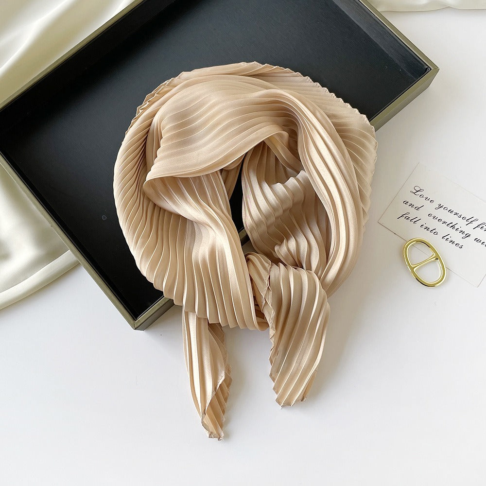 Pleated Square Scarf 70 - Light brown