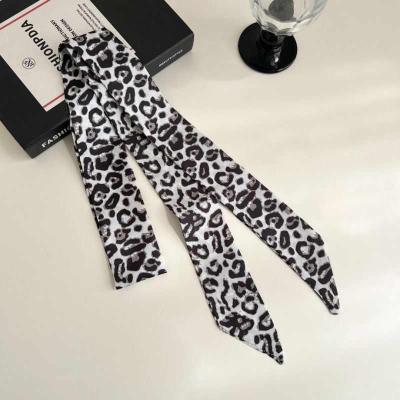 Leopard Ribbon Scarf - Black and Grey