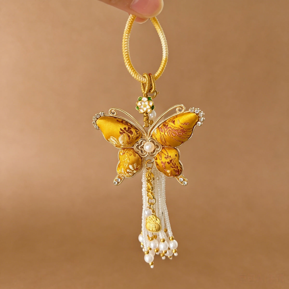 Butterfly Pearl-Tassel Bag Charm - Yellow