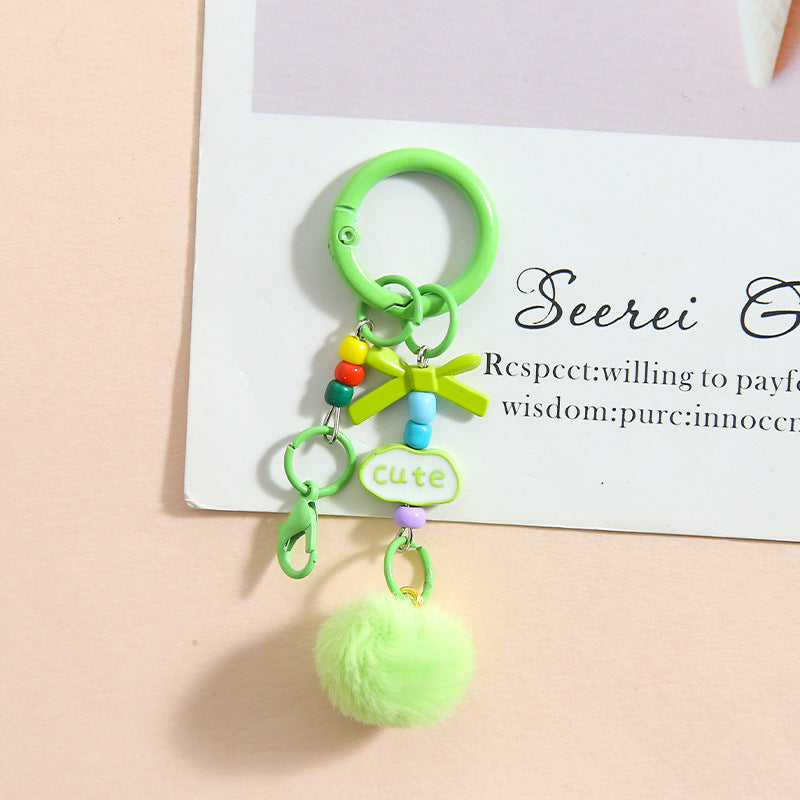 Pom-Pom Bead-Chain Bag Charm - Green