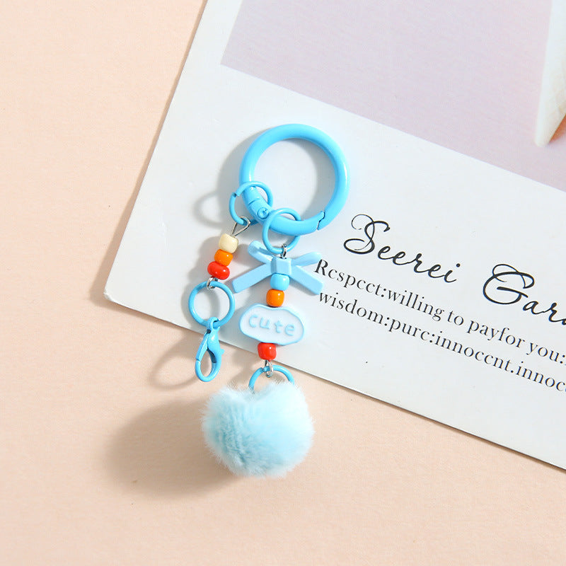 Pom-Pom Bead-Chain Bag Charm - Blue