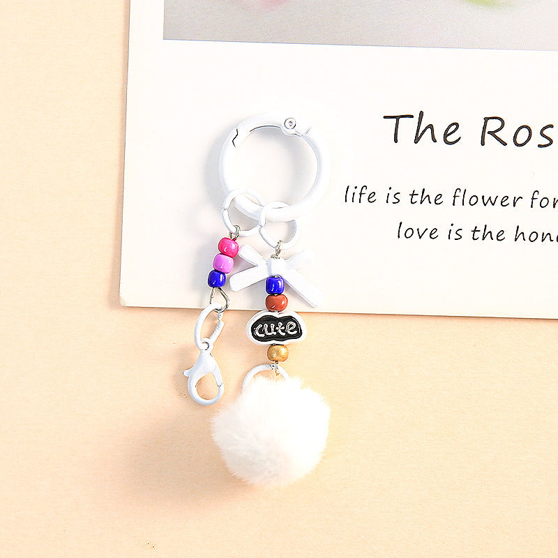 Pom-Pom Bead-Chain Bag Charm - White