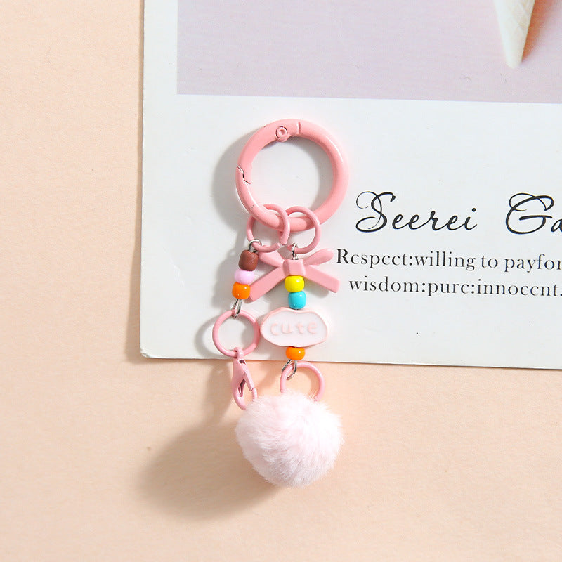 Pom-Pom Bead-Chain Bag Charm - Pink