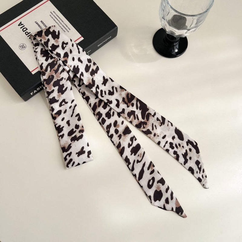 Leopard Ribbon Scarf - White and Brown