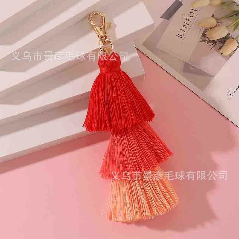 Three-Tier Tassel Bag Charm - Red