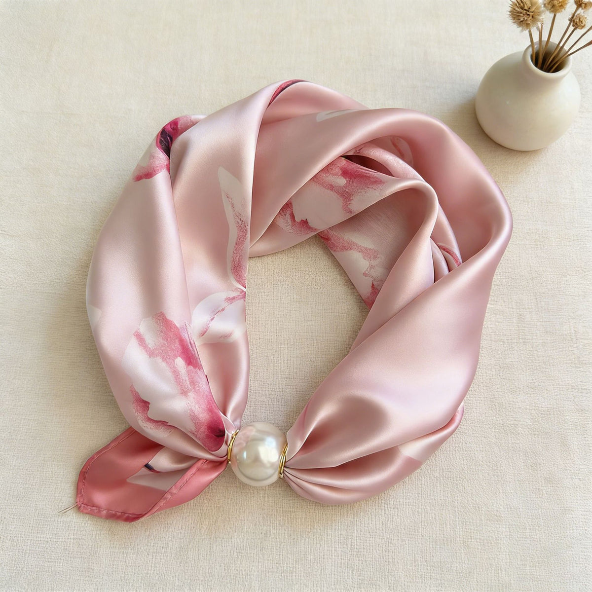 Floral Magnetic-Clasp Scarf - Pink Bud