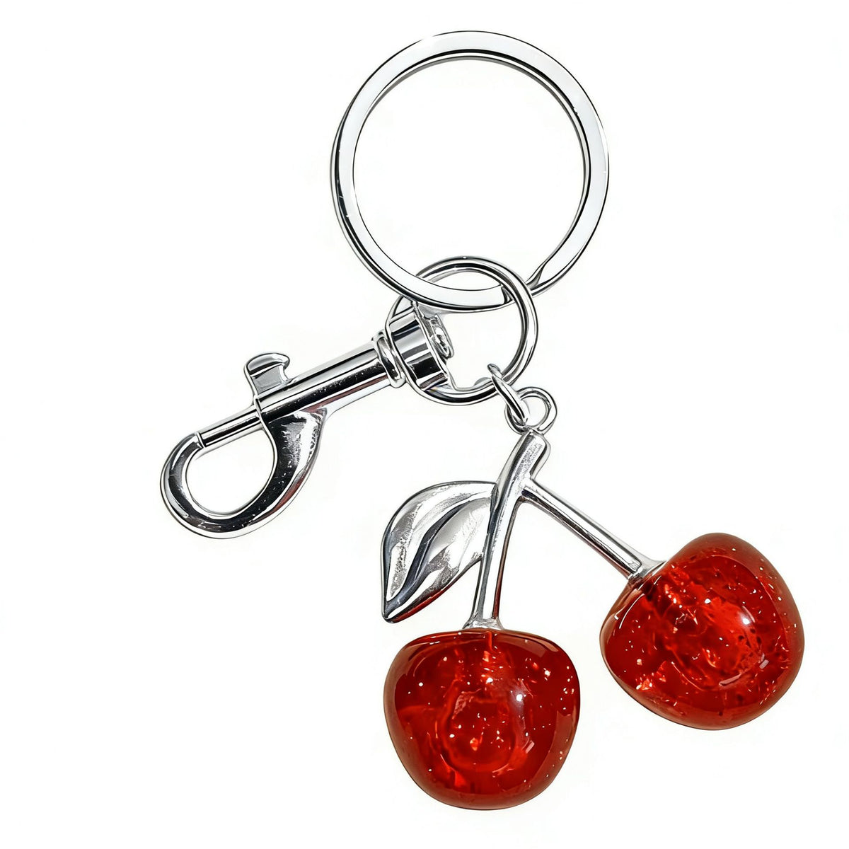 Glossy Cherry Bag Charm - Red / Silver-Tone Ring S