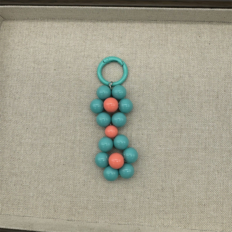 Beaded Daisy Loop Bag Charm - Turquoise