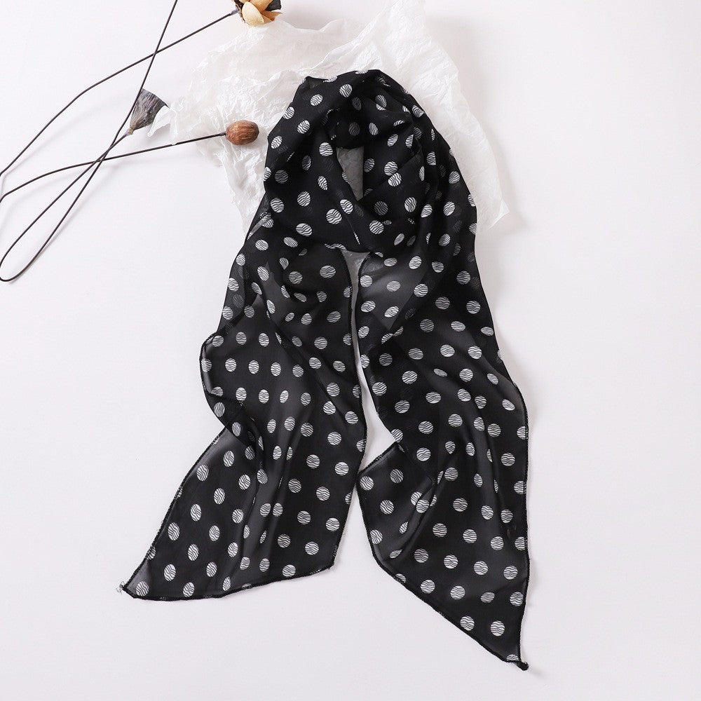 Long Polka-Dot Scarf - Large Black Dots