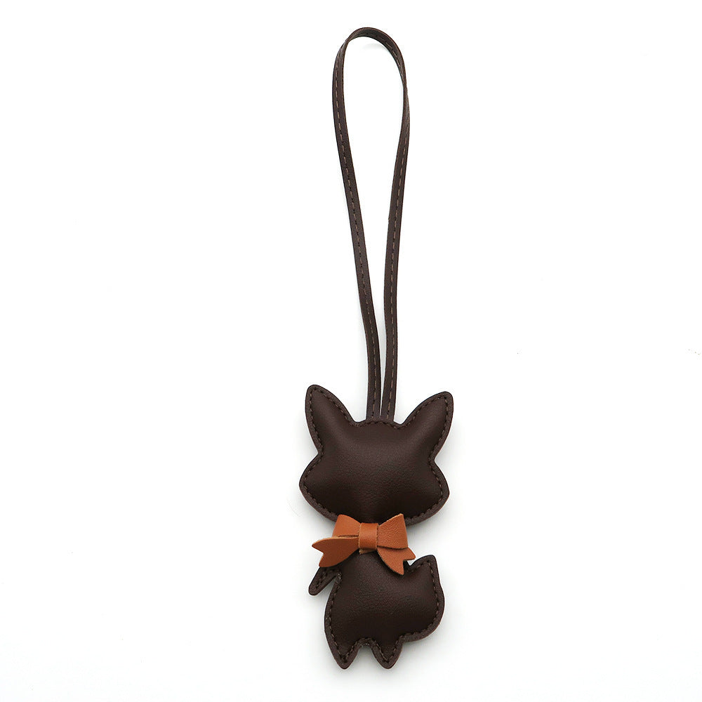 Little Fox Faux-Leather Bag Charm - Dark brown