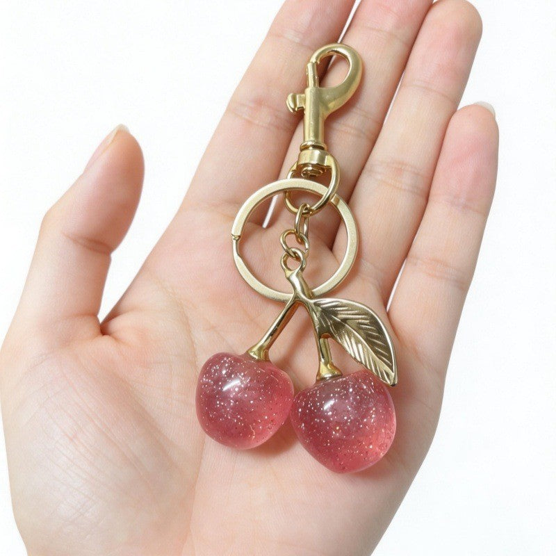 Mini Shimmer Cherry Bag Charm - Pink / Hook