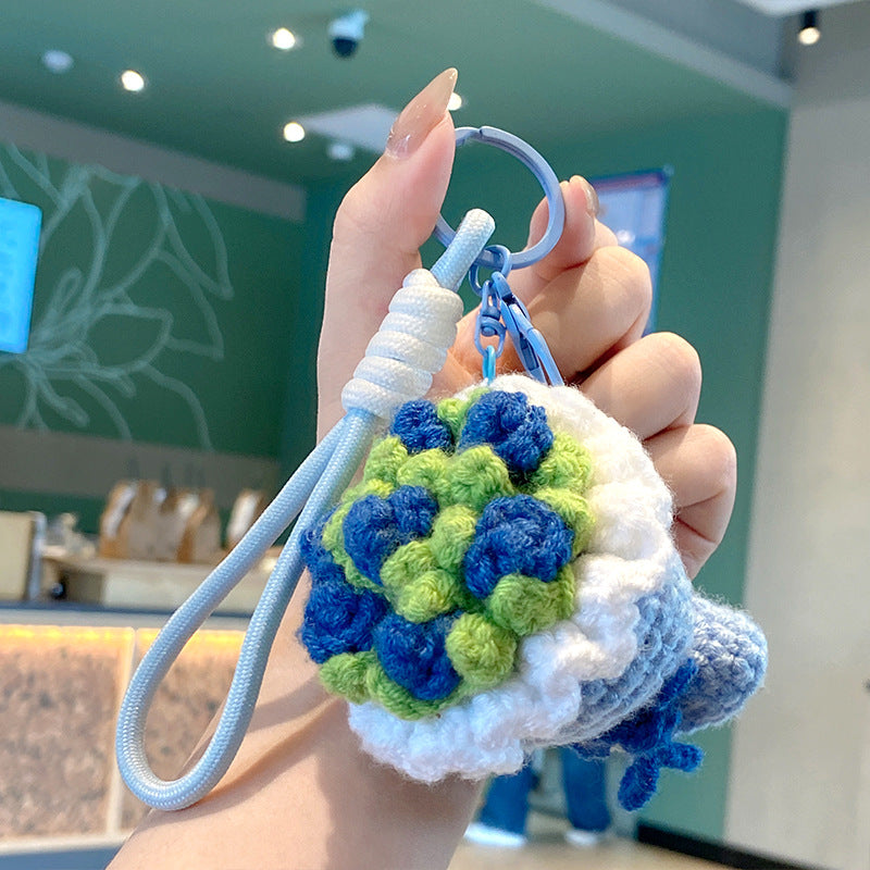 Mini Crochet Bouquet Bag Charm - Blue
