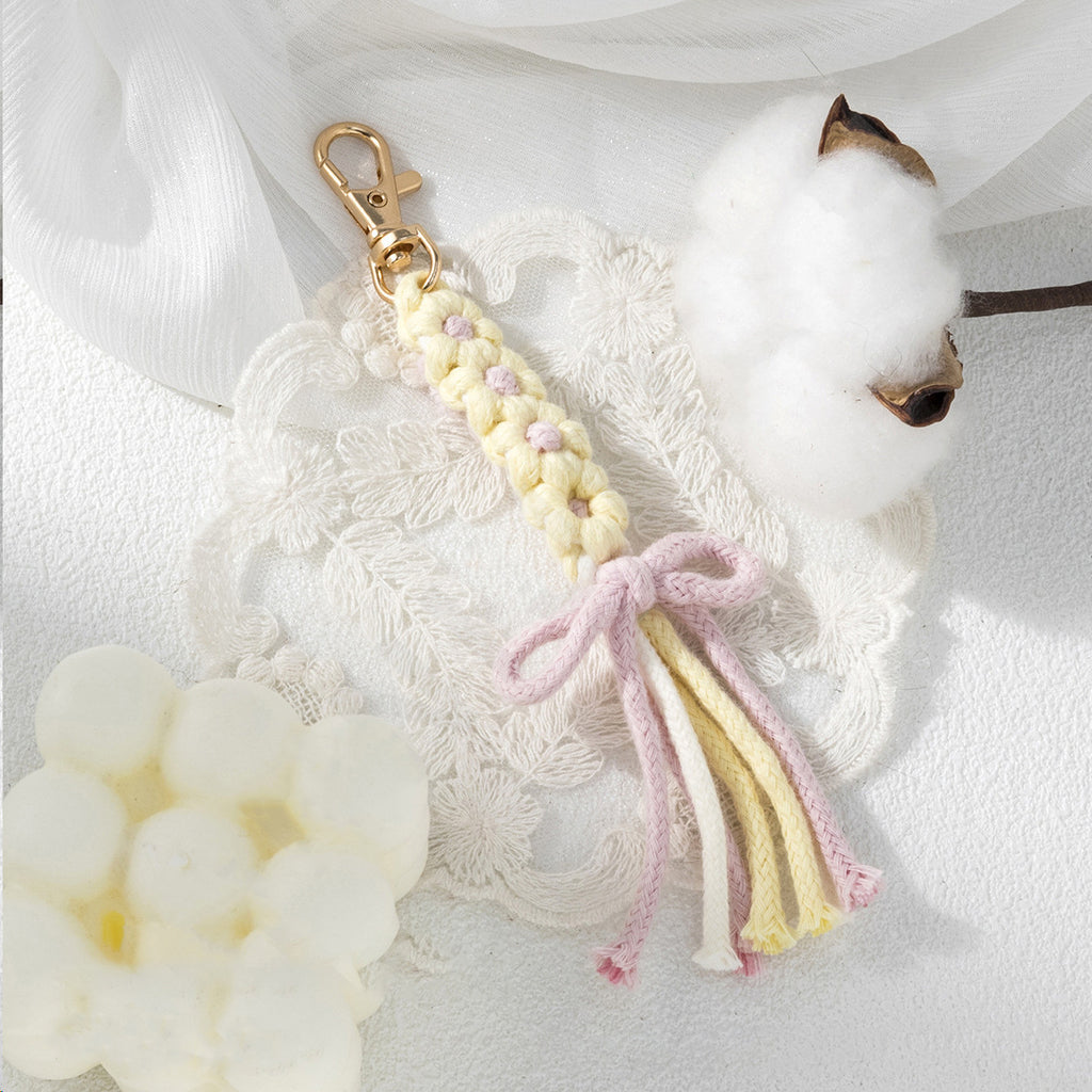 Cotton Knot and Flower Bag Charm - Light yellow