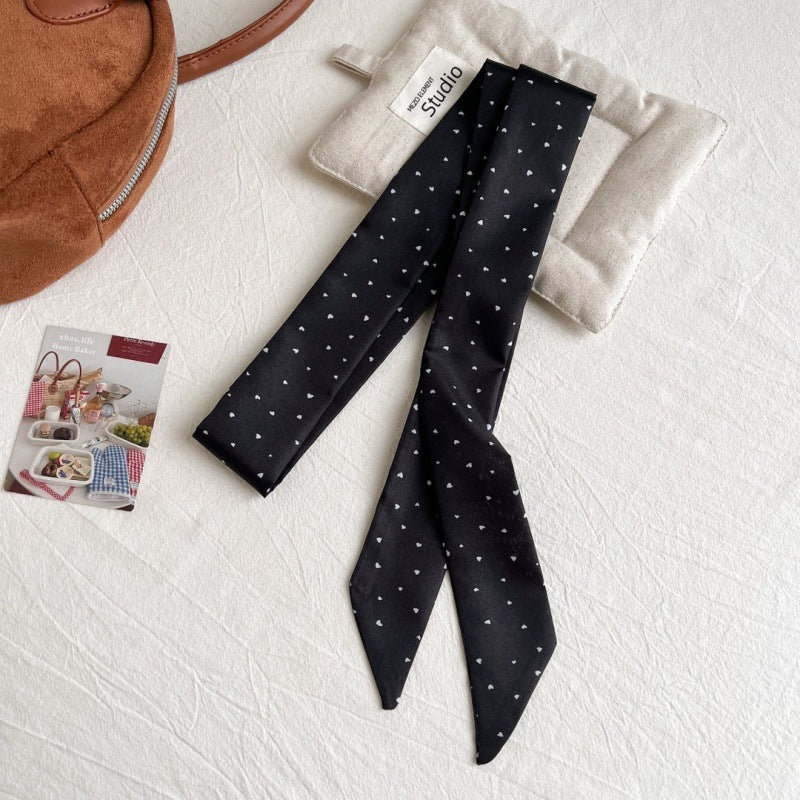Polka-Dot Ribbon Scarf - Black Dots B