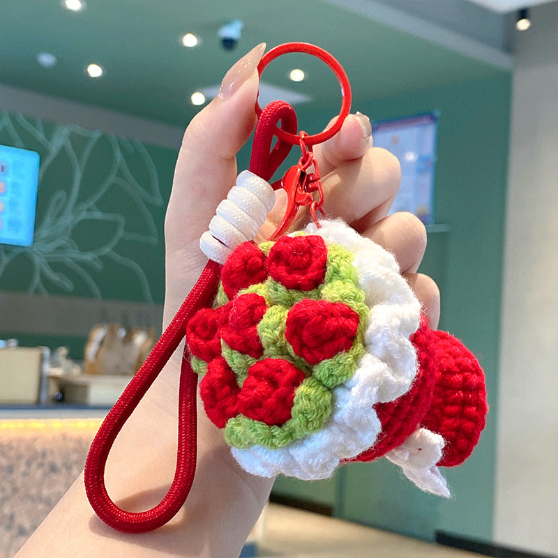 Mini Crochet Bouquet Bag Charm - Red