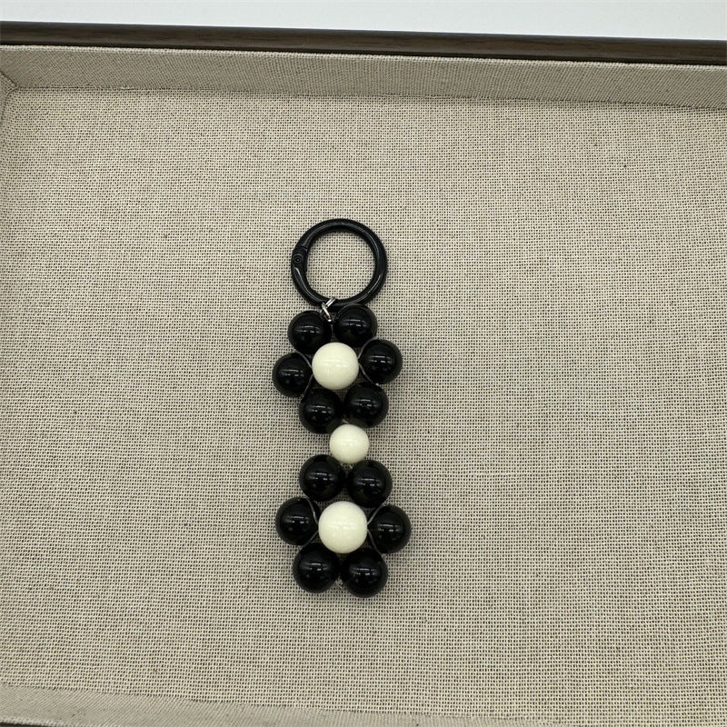 Beaded Daisy Loop Bag Charm - Black