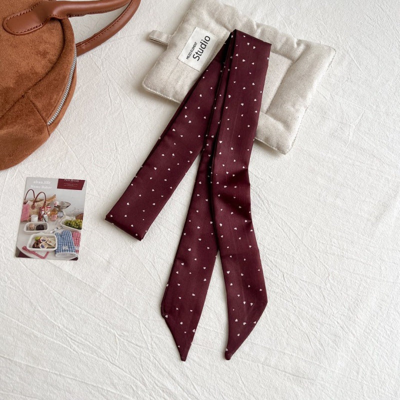 Polka-Dot Ribbon Scarf - Burgundy Dots