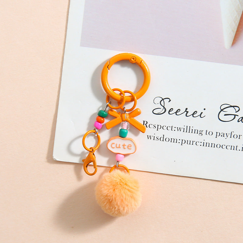 Pom-Pom Bead-Chain Bag Charm - Orange