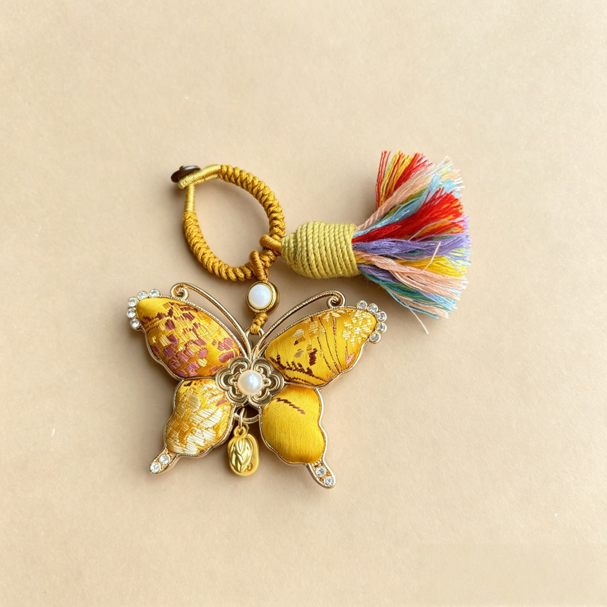 Brocade Butterfly Thread-Tassel Charm - Bright Yellow