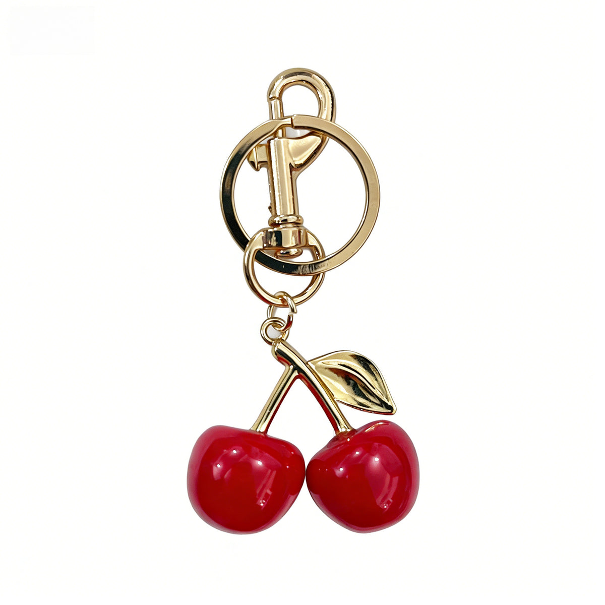 Glossy Cherry Bag Charm - Scarlet / Gold-Tone Ring