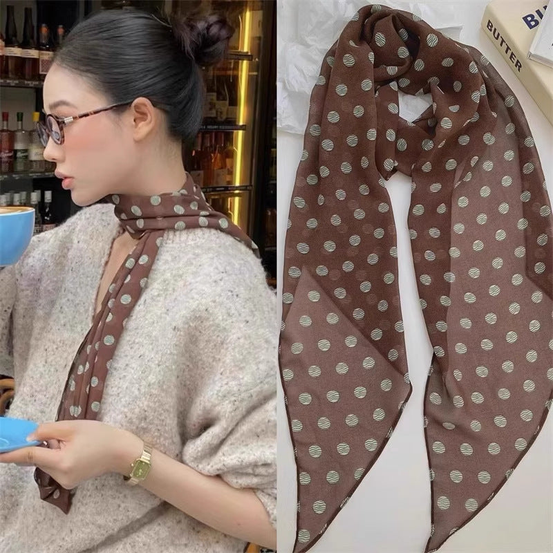 Long Polka-Dot Scarf - Large Brown Dots