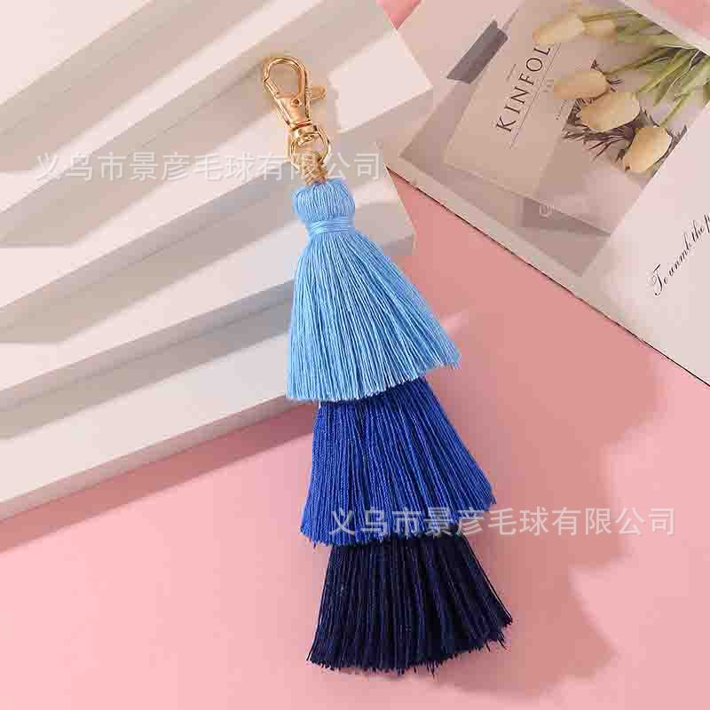 Three-Tier Tassel Bag Charm - Blue