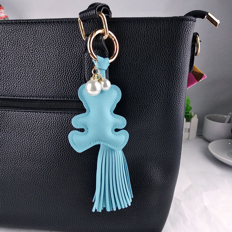 Little Bear Tassel Bag Charm - Light blue