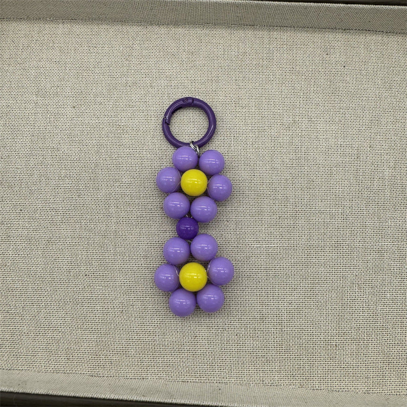 Beaded Daisy Loop Bag Charm - Purple