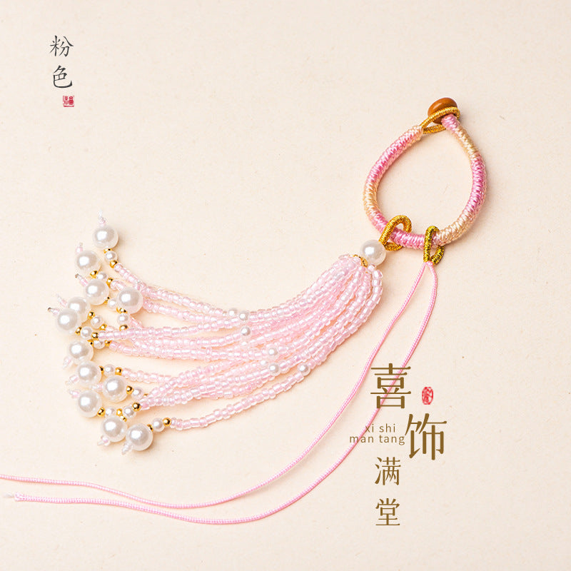 Knotted Bead-Tassel Bag Charm - Pink