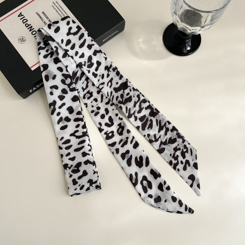 Leopard Ribbon Scarf - White and Grey