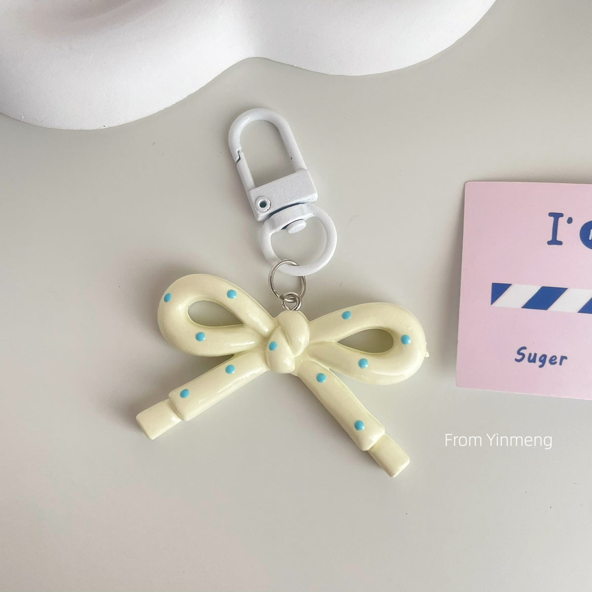 Polka-Dot Bow Bag Charm - White