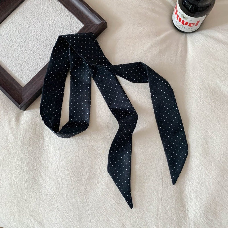 Polka-Dot Ribbon Scarf - Black Dots A