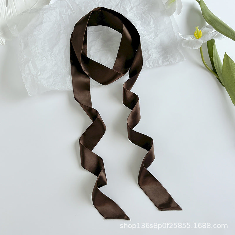 Long Colour Ribbon Scarf - Dark brown