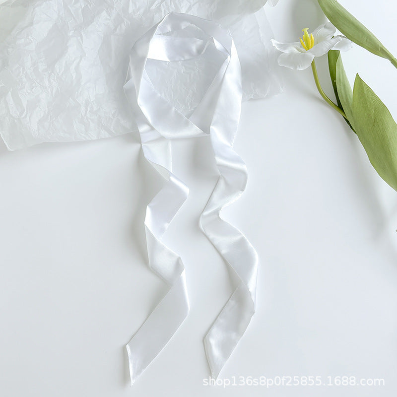 Long Colour Ribbon Scarf - Pure white