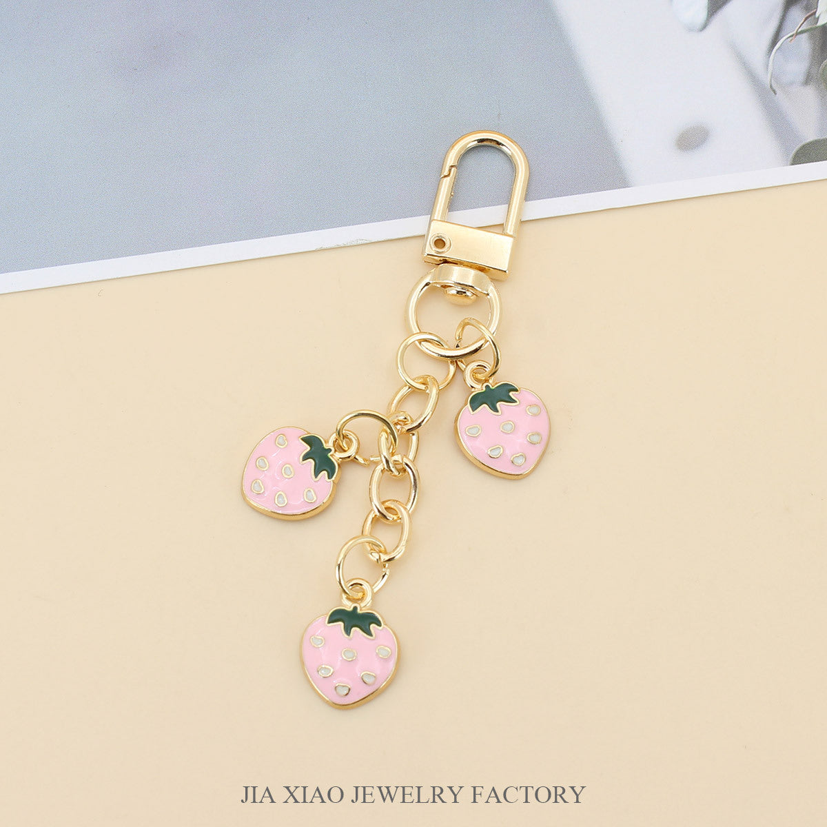 Orchard Enamel-Look Bag Charm - Pink Strawberry