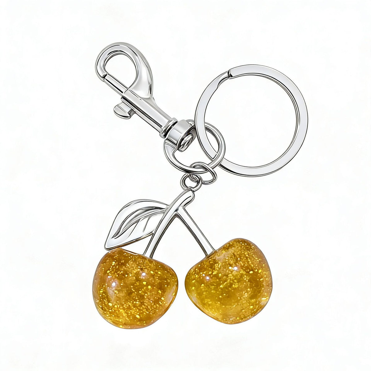 Glossy Cherry Bag Charm - Yellow / Silver-Tone Ring