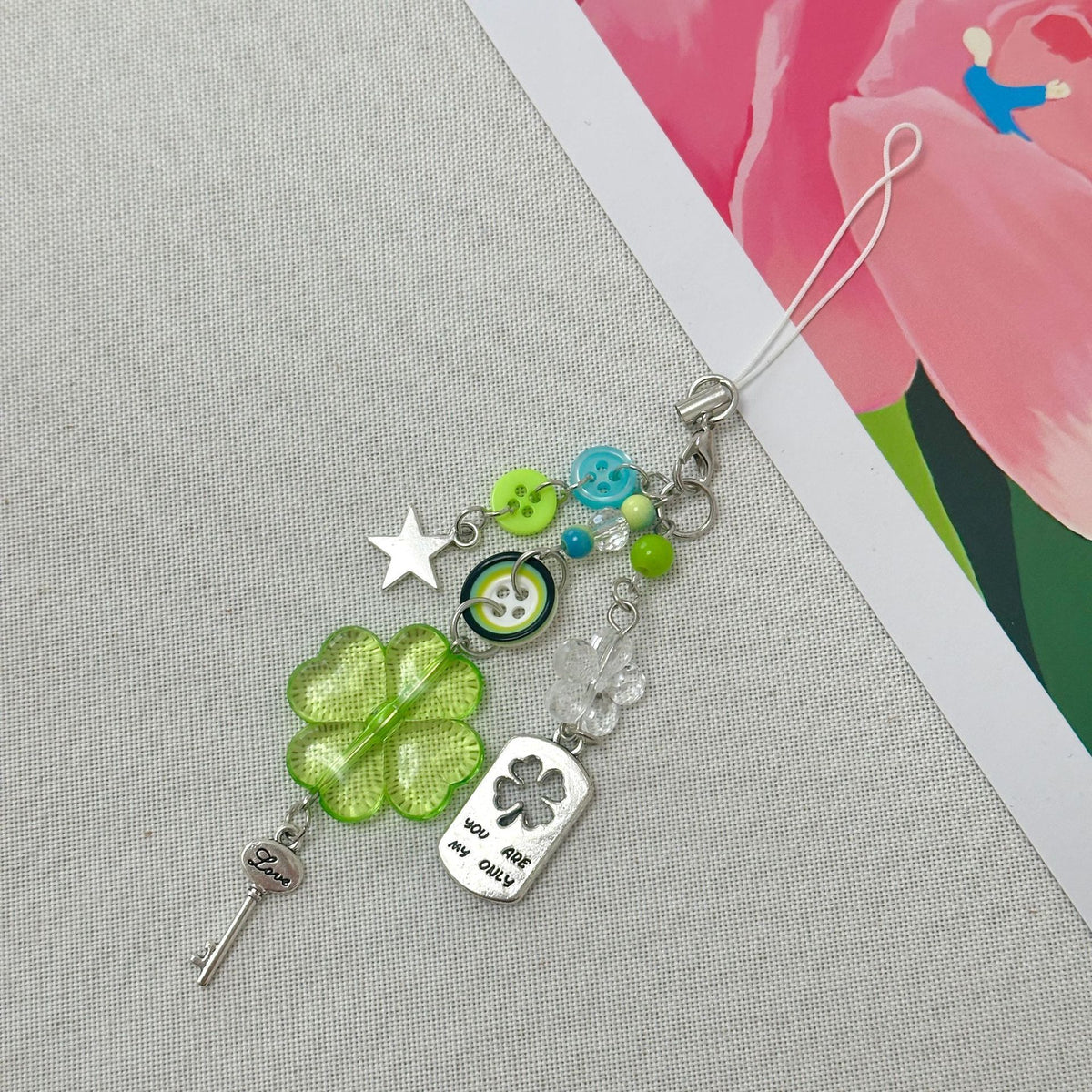 Clover Bead-Chain Bag Charm - Loop Attachment
