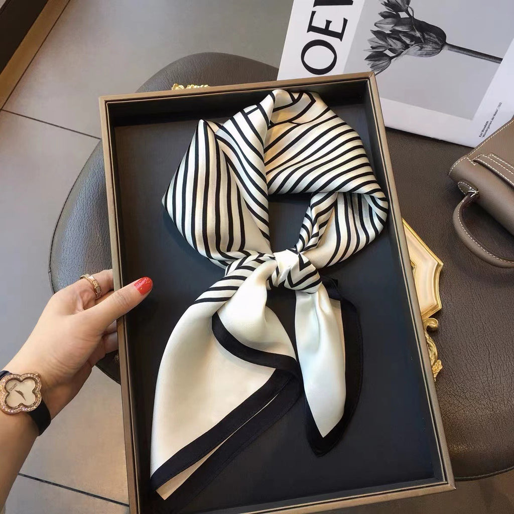 Clean Stripe Square Scarf - White Stripe