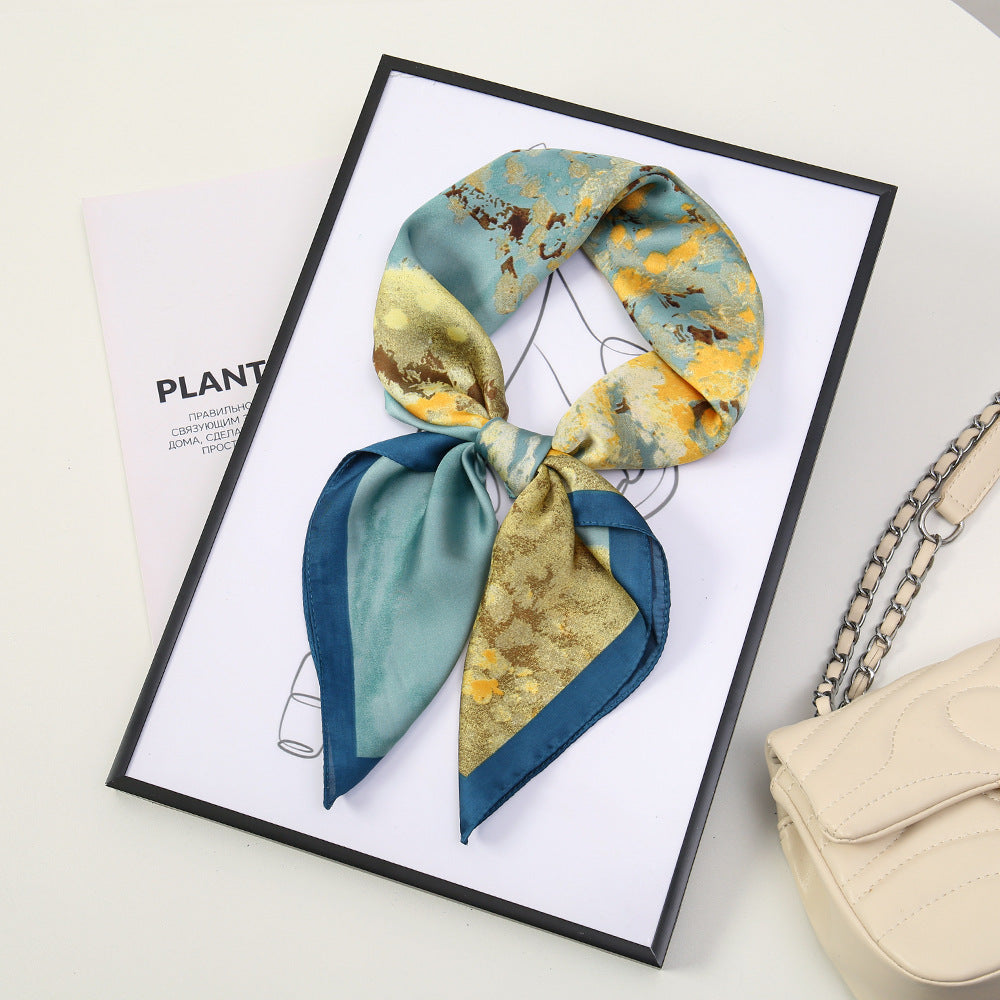 Painterly Botanical Square Scarf - Blue and Green Botanical