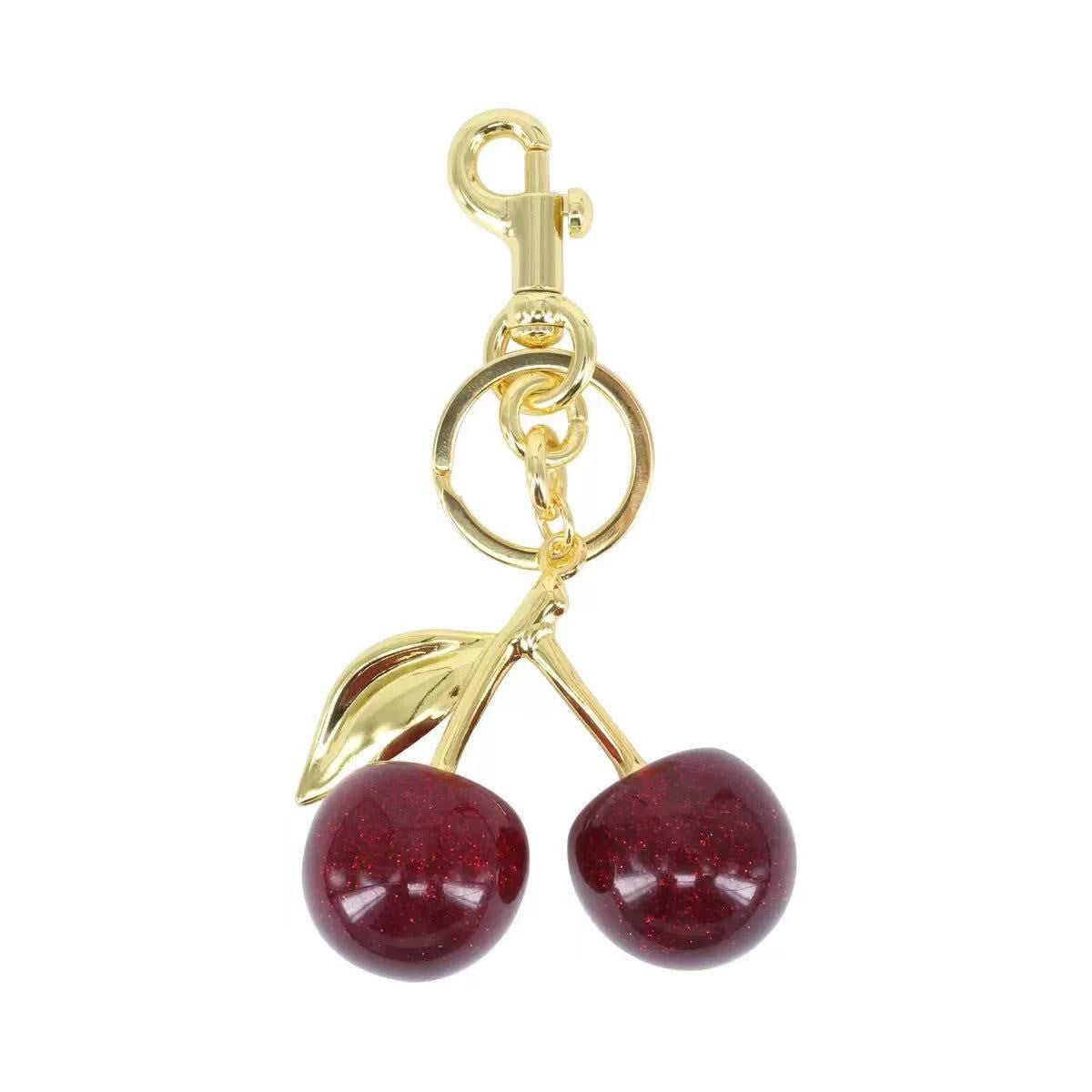 Glossy Cherry Bag Charm - Red / Gold-Tone Ring P