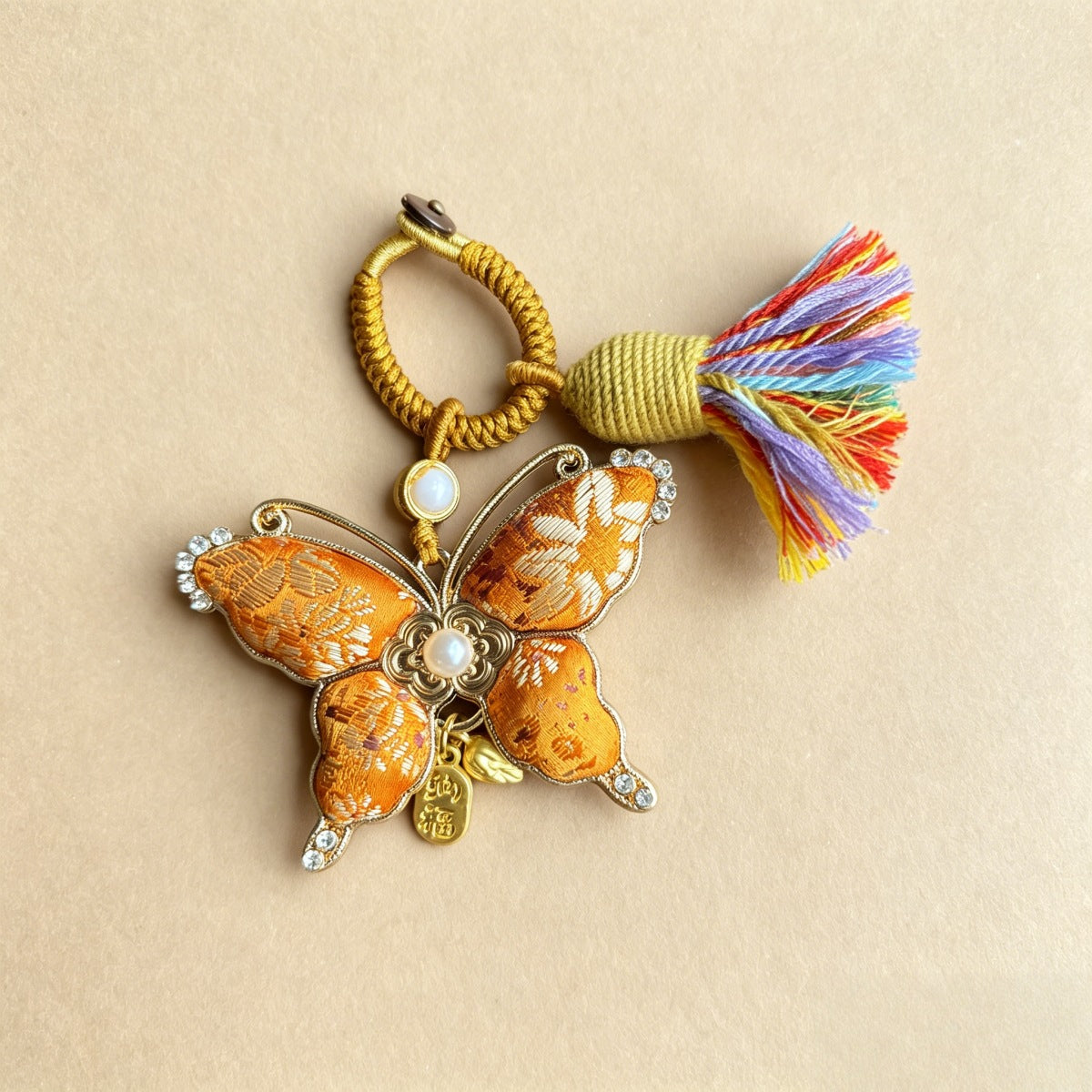 Brocade Butterfly Thread-Tassel Charm - Orange