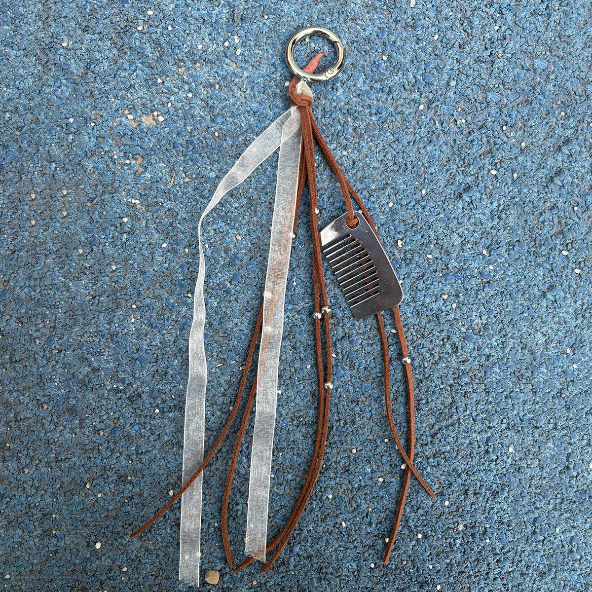 Long Fringe and Comb Bag Charm - Brown