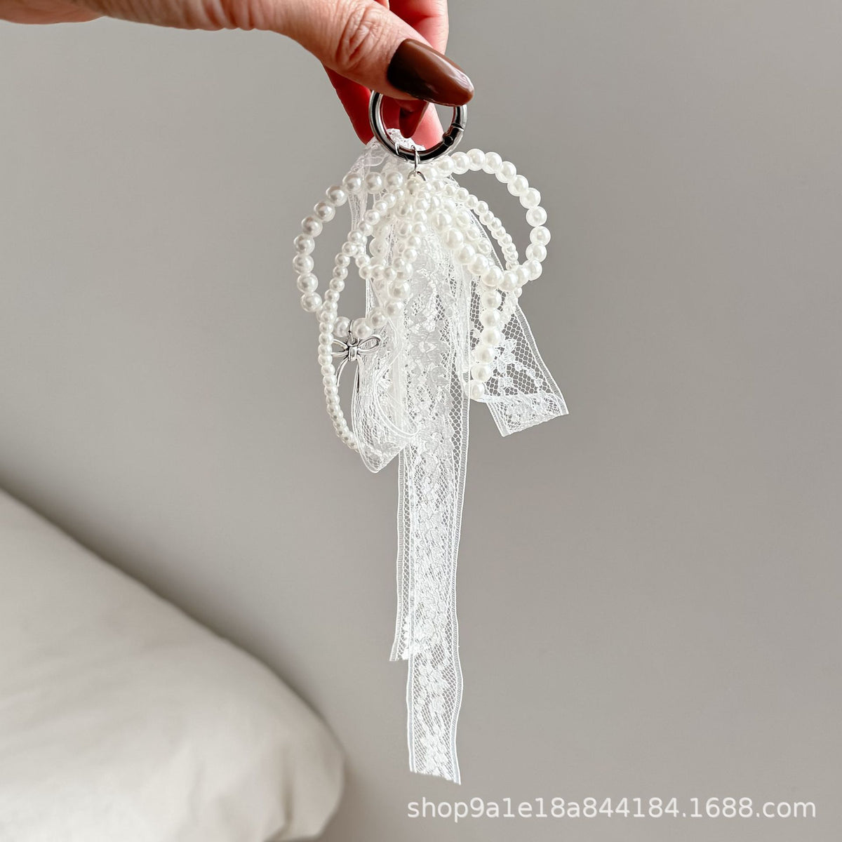 Lace Bow Bag Charm - White